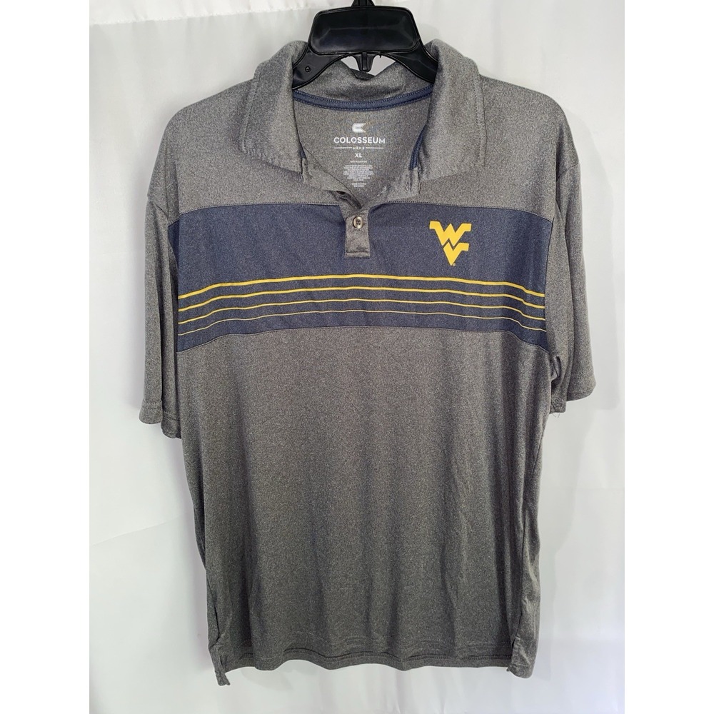 West Virginia Mountaineers Polo Shirt Mens XL Gray Stripe Performance